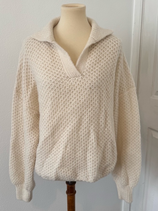 XiRENA Sweaters - Xirena Ally Open Knit Pullover Sweater Cream Collared V-Neck Alpaca Wool Small